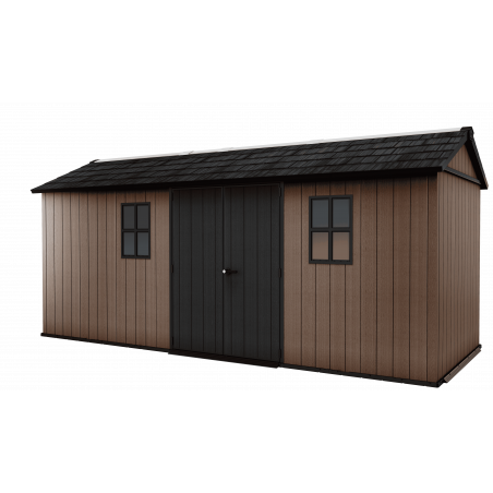 Casetta da giardino in resina EVOTECH+ 539x230 cm - con pavimento e doppia porta - carico neve 150 kg/m² – Newton Plus 7517/1775 - Marrone - Keter