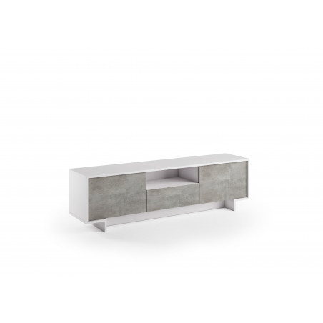 Mobile porta TV Frame 2 ante con cassetto centrale push to open bianco e cemento 170x42x48 cm - Terraneo