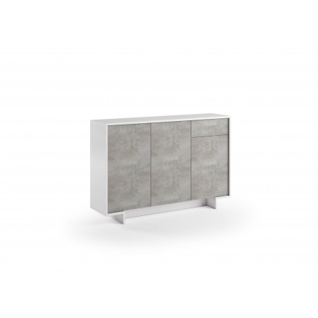 Madia Frame Slim 3 ante con cassetto push to open bianco e cemento 134x35x87 cm - Terraneo