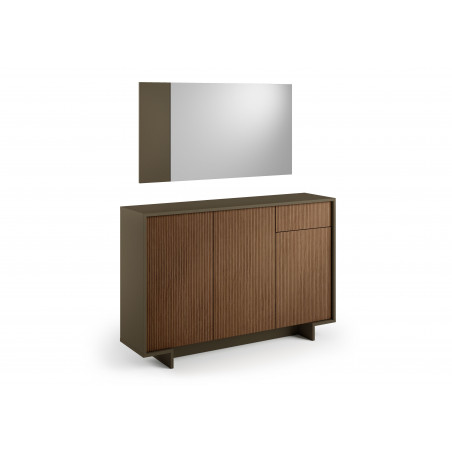 Madia Frame Slim 3 ante con cassetto push to open bronzo e cannetè scuro 134x35x87 cm - Terraneo