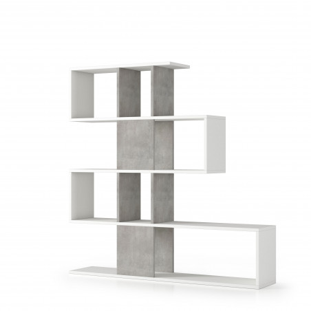 Libreria moderna 5 ripiani bifacciale bianco e cemento 145x29x145 cm - Terraneo