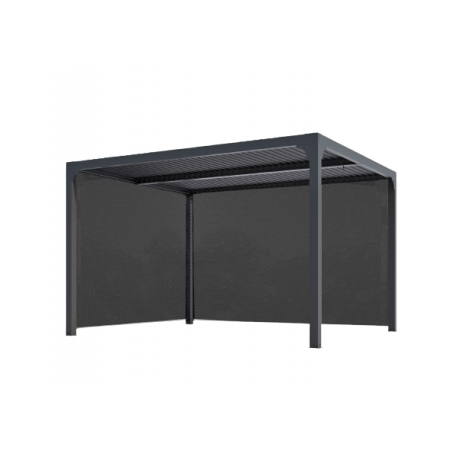 Pergola bioclimatica in alluminio antracite 360x300 cm – Lamelle orientabili 90° – Con 2 tende PVC 3 m e 3,60 m – 10,80 m² – PER36R30RBI Foresta