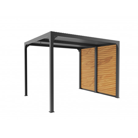 Pergola bioclimatica in alluminio antracite 240x300 cm – Lamelle orientabili 90° – Con frangisole effetto legno – PER2430VBBI Foresta
