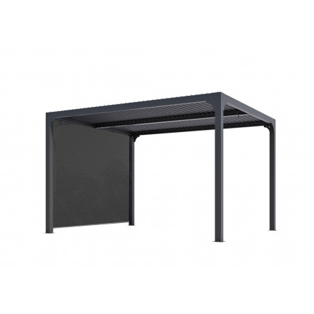 Pergola bioclimatica in alluminio antracite 360x300 cm – Lamelle orientabili 90° – Con tenda laterale PVC 3 m – 10,80 m² – PER3630RBI Foresta