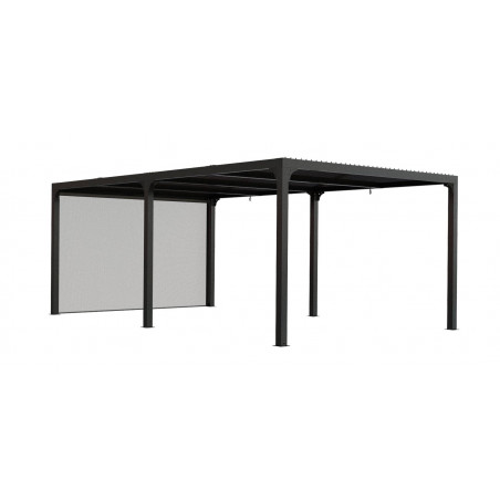 Pergola bioclimatica in alluminio antracite 360x598 cm – Lamelle orientabili 90° – Con 2 tende PVC 3,60 m – 21,52 m² – PER36R60BI Foresta