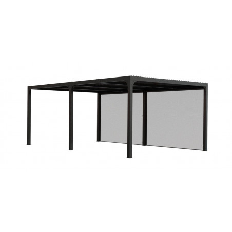 Pergola bioclimatica in alluminio antracite 360x598 cm – Lamelle orientabili 90° – Con 2 tende PVC 5,98 m – 21,52 m² – PER3660RBI Foresta