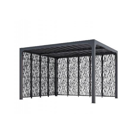 Pergola bioclimatica in alluminio antracite 360x300 cm – Lamelle orientabili 90° – Con 9 pannelli moucharabieh – 10,80 m² – PER36M30MBI Foresta