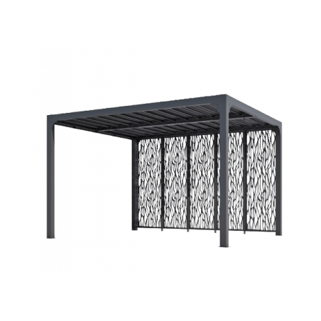 Pergola bioclimatica in alluminio antracite 360x300 cm – Lamelle orientabili 90° – Con 5 pannelli moucharabieh – 10,80 m² – PER36M30BI Foresta