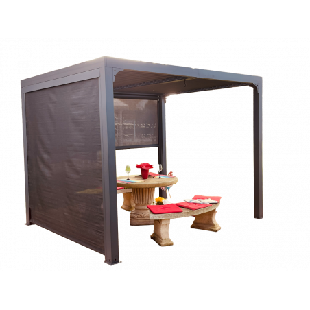 Pergola bioclimatica in alluminio antracite 240x300 cm – Lamelle orientabili 90° – Con 2 tende laterali PVC – PER24R30RBI Foresta