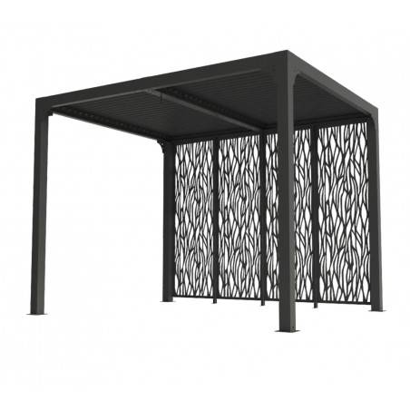 Pergola bioclimatica in alluminio antracite 240x300 cm – Lamelle orientabili 90° – Con 4 pannelli privacy – PER2430MBI Foresta