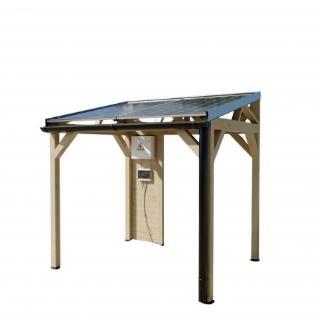 Carport tettoia auto con fotovoltaico 1,82x2,33 m – tetto con pannelli 1 kW, legno termotrattato – WT1823TH Foresta