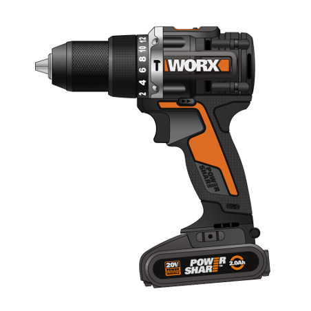 Trapano Avvitatore con Percussione WX352 20V Brushless 60Nm Mandrino 13mm con 2 Batterie 2Ah - Worx