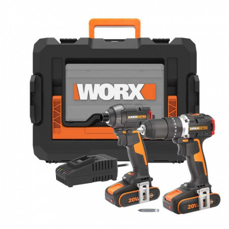 Kit combo trapano avvitatore brushless WX355.9 e avvitatore a impulsi WX265 20V con batterie e caricabatterie per lavori intensivi - Worx