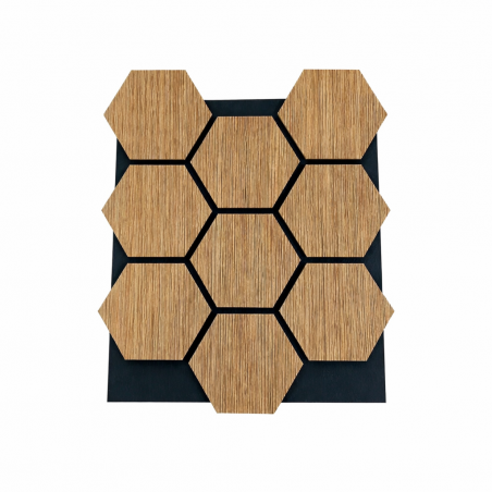 Pannello murale acustico esagonale fonoassorbente effetto rovere set 12 pezzi 62,6x76,6 per interni - Divina Home