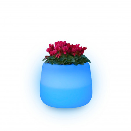Vaso luminoso moderno di design Ø53 H55 in polimero resistente con LED blu per interno ed esterno - Made in Italy - Monacis
