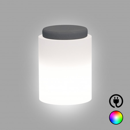 Pouf luminoso moderno di design Ø40 H54 in polimero resistente con LED multicolor per interno ed esterno - Made in Italy - Monacis