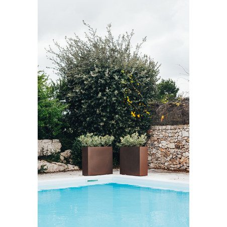 Vaso Fioriera alta moderna di design 90x30 H80 in polimero marrone resistente per interno ed esterno - Made in Italy - Monacis
