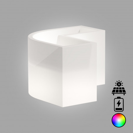 Vaso Fioriera luminosa angolare moderna di design 160x35 H50 in polimero resistente con LED multicolor con bateria e solare per interno ed esterno - Made in Italy - Monacis