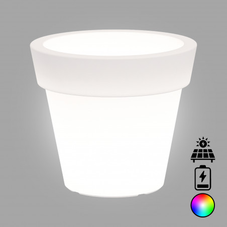 Vaso luminoso moderno di design Ø110 H95 in polimero resistente con LED multicolor con bateria e solare per interno ed esterno - Made in Italy - Monacis