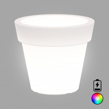 Vaso luminoso moderno di design Ø110 H95 in polimero resistente con LED multicolor con bateria per interno ed esterno - Made in Italy - Monacis