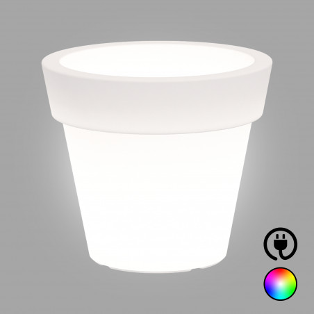 Vaso luminoso moderno di design Ø110 H95 in polimero resistente con LED multicolor per interno ed esterno - Made in Italy - Monacis