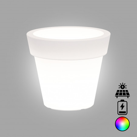 Vaso luminoso moderno di design Ø80 H70 in polimero resistente con LED multicolor con bateria e solare per interno ed esterno - Made in Italy - Monacis