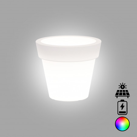 Vaso luminoso moderno di design Ø50 H44 in polimero resistente con LED multicolor con bateria e solare per interno ed esterno - Made in Italy - Monacis
