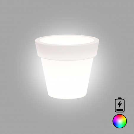 Vaso luminoso moderno di design Ø50 H44 in polimero resistente con LED multicolor con bateria per interno ed esterno - Made in Italy - Monacis