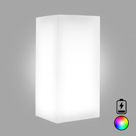 Lanterna d’arredo luminosa moderna di design 40x40 H80 in polimero LED multicolor con bateria resistente per interno ed esterno - Made in Italy - Monacis