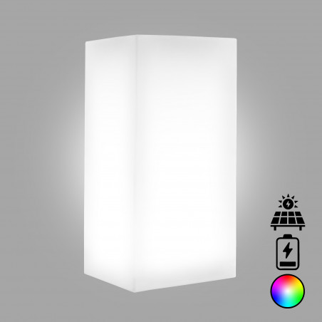 Lanterna d’arredo luminosa moderna di design 40x40 H80 in polimero LED multicolor con bateria e solare resistente per interno ed esterno - Made in Italy - Monacis