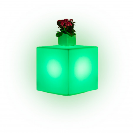 Lanterna cubo moderno d’arredo luminoso di design 40x40 H40 in polimero LED verde resistente per interno ed esterno - Made in Italy - Monacis
