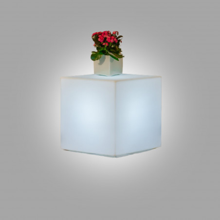Lanterna cubo moderno d’arredo luminoso di design 40x40 H40 in polimero LED bianco resistente per interno ed esterno - Made in Italy - Monacis