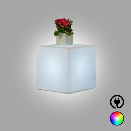 Lanterna cubo moderno d’arredo luminoso di design 40x40 H40 in polimero LED multicolor resistente per interno ed esterno - Made in Italy - Monacis