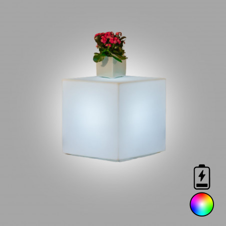 Lanterna cubo moderno d’arredo luminoso di design 40x40 H40 in polimero LED multicolor con bateria resistente per interno ed esterno - Made in Italy - Monacis