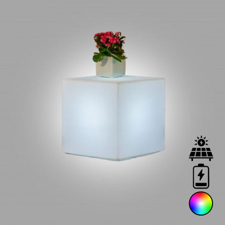 Lanterna cubo moderno d’arredo luminoso di design 40x40 H40 in polimero LED multicolor con bateria e solare resistente per interno ed esterno - Made in Italy - Monacis