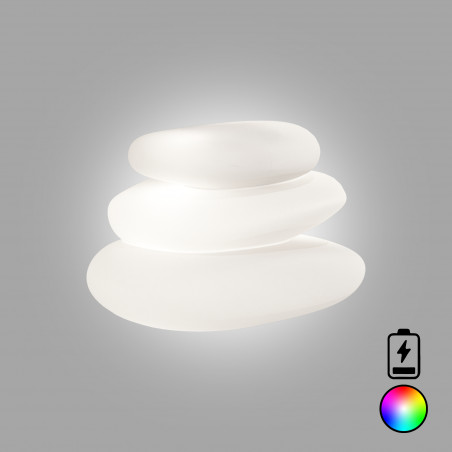 Lanterna pietre decorative luminose d’arredo di design 75x62 H47 in polimero LED multicolor con bateria resistente per interno ed esterno - Made in Italy - Monacis