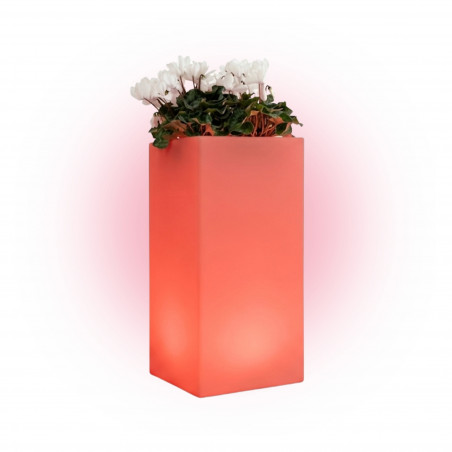 Vaso luminoso alto moderno di design 40x40 H80 in polimero resistente con LED rosso per interno ed esterno - Made in Italy - Monacis