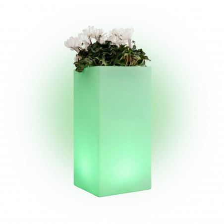 Vaso luminoso alto moderno di design 40x40 H80 in polimero resistente con LED verde per interno ed esterno - Made in Italy - Monacis