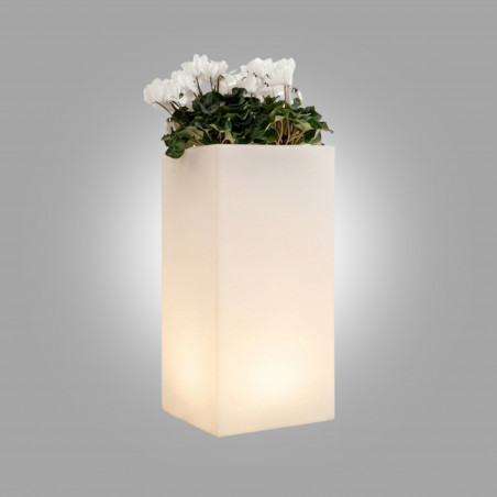 Cube Top Bright White Light Polymer Vase Monacis - Cm 40X40X80 H