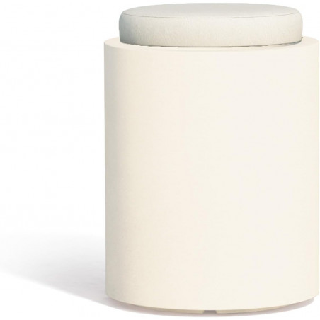 Pouf moderno arredo design Ø40 H54 in polimero bianco con cuscino per interno ed esterno - Made in Italy - Monacis