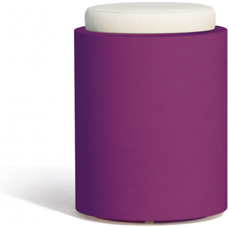 Pouf moderno arredo design Ø40 H54 in polimero viola con cuscino per interno ed esterno - Made in Italy - Monacis