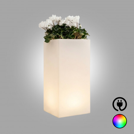 Vaso luminoso alto moderno di design 40x40 H80 in polimero resistente con LED multicolor per interno ed esterno - Made in Italy - Monacis