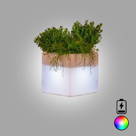 Vaso luminoso moderno di design 40x40 H40 in polimero resistente con LED multicolor con bateria per interno ed esterno - Made in Italy - Monacis