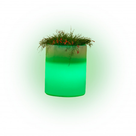 Vaso luminoso moderno di design Ø40 H50 in polimero resistente con LED verde per interno ed esterno - Made in Italy - Monacis