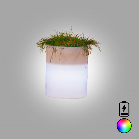 Vaso luminoso moderno di design Ø40 H50 in polimero resistente con LED multicolor con bateria per interno ed esterno - Made in Italy - Monacis
