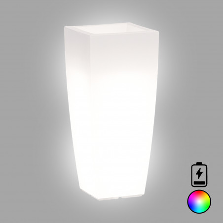 Vaso luminoso alto moderno di design 39x39 H90 in polimero resistente con LED multicolor con bateria per interno ed esterno - Made in Italy - Monacis