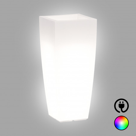 Vaso luminoso alto moderno di design 39x39 H90 in polimero resistente con LED multicolor per interno ed esterno - Made in Italy - Monacis