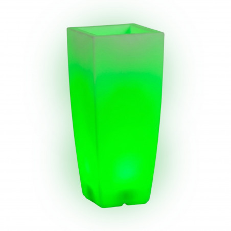 Vaso luminoso alto moderno di design 39x39 H90 in polimero resistente con LED verde per interno ed esterno - Made in Italy - Monacis