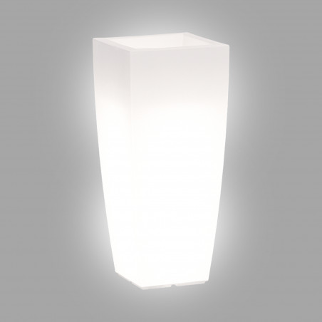 Vaso luminoso alto moderno di design 39x39 H90 in polimero resistente con LED bianco per interno ed esterno - Made in Italy - Monacis