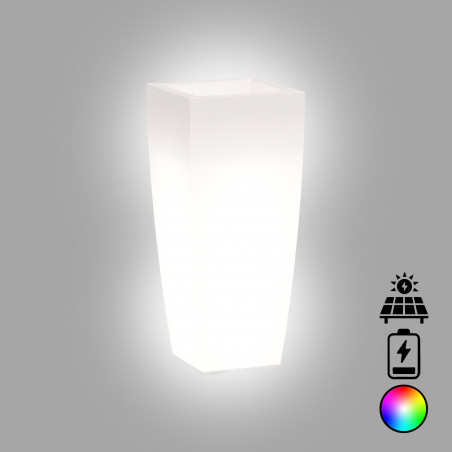 Stilo Vase Carré Led Lumineux Multicolore Avec Batterie Et Solaire En Polymère Monacis - Cm 33 X 33 X 70 H